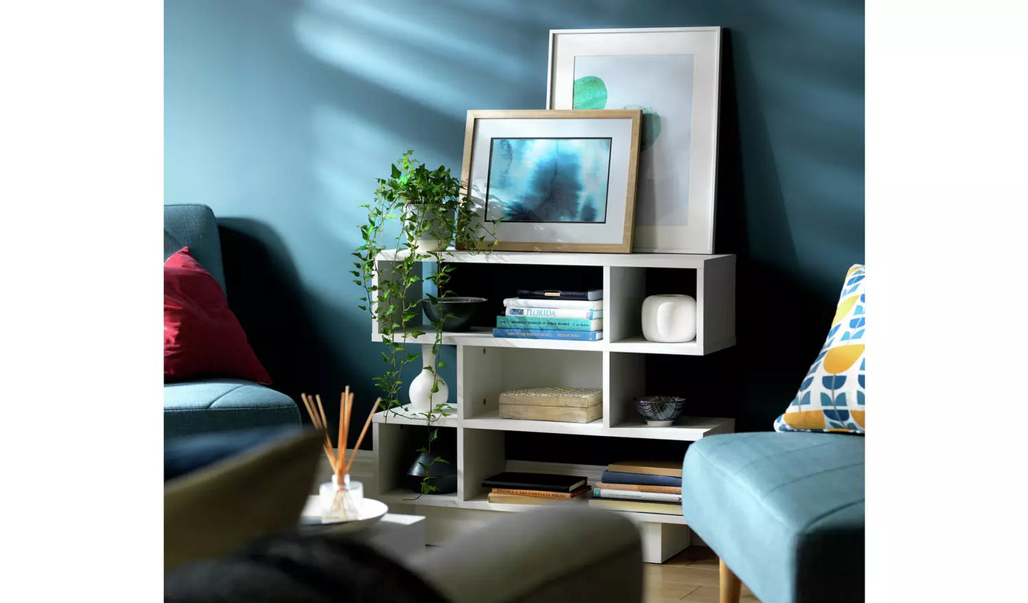 Assembled Cubes Short Shallow Shelving Unit - White
